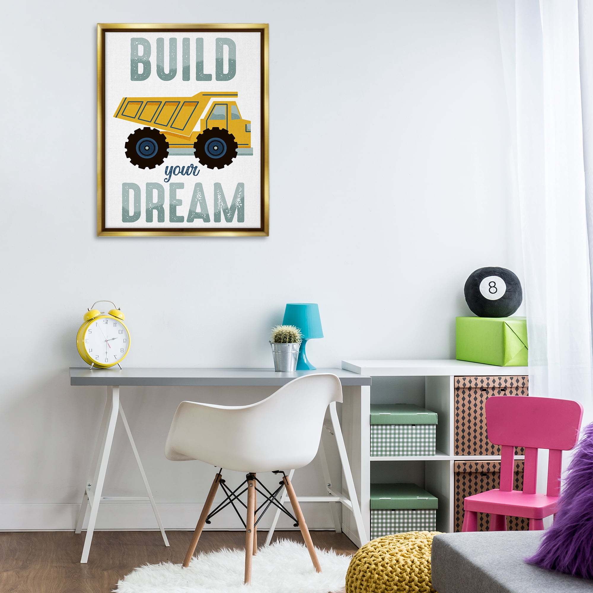 Stupell Industries Build Your Dream Construction Transportation Painting Gold Floater Framed Canvas Art Print Wall Art, 25 x 31