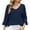 Navy, variant on Ladies' Solid Color V Neck Pattern Lace Up Sleeve Loose T Shirt For Spring/Summer