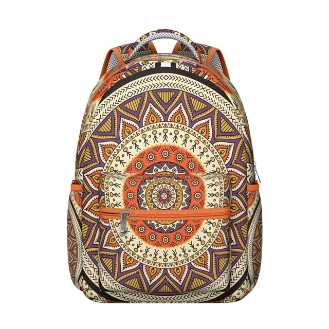 Sacred Symbolic Mandala Students Backpack Fashion Backpack with Vintage Traditional Mandala and Abstract Ornamental Pattern, Comfortable and Durable for School