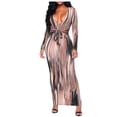 thumbnail image 1 of Mente de Manga Larga Para Mujeres de Mi Propio Vestido Maxi Visualmente Delgada Tira Larga Bolsa de Vestimenta de Impresión de Rayas de Cadera Odeerbi ODB113310, 1 of 9