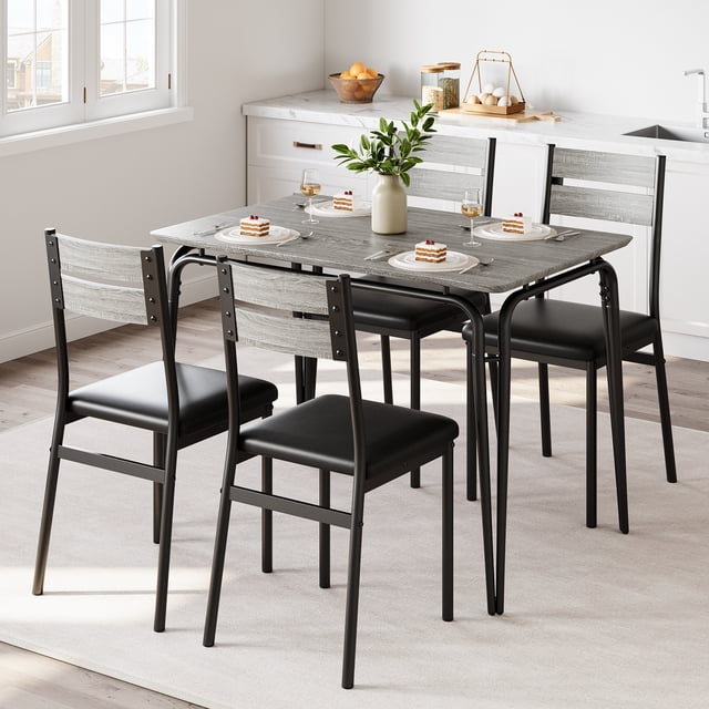 Bingirl 5-Piece Breakfast Nook Dining Set with 4 Chairs - Dining Table for 4 Gray