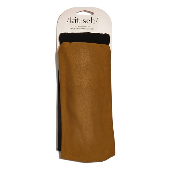 Kitsch Recycled Fabric Fashion Headband, Black and Camel, 2 Pack