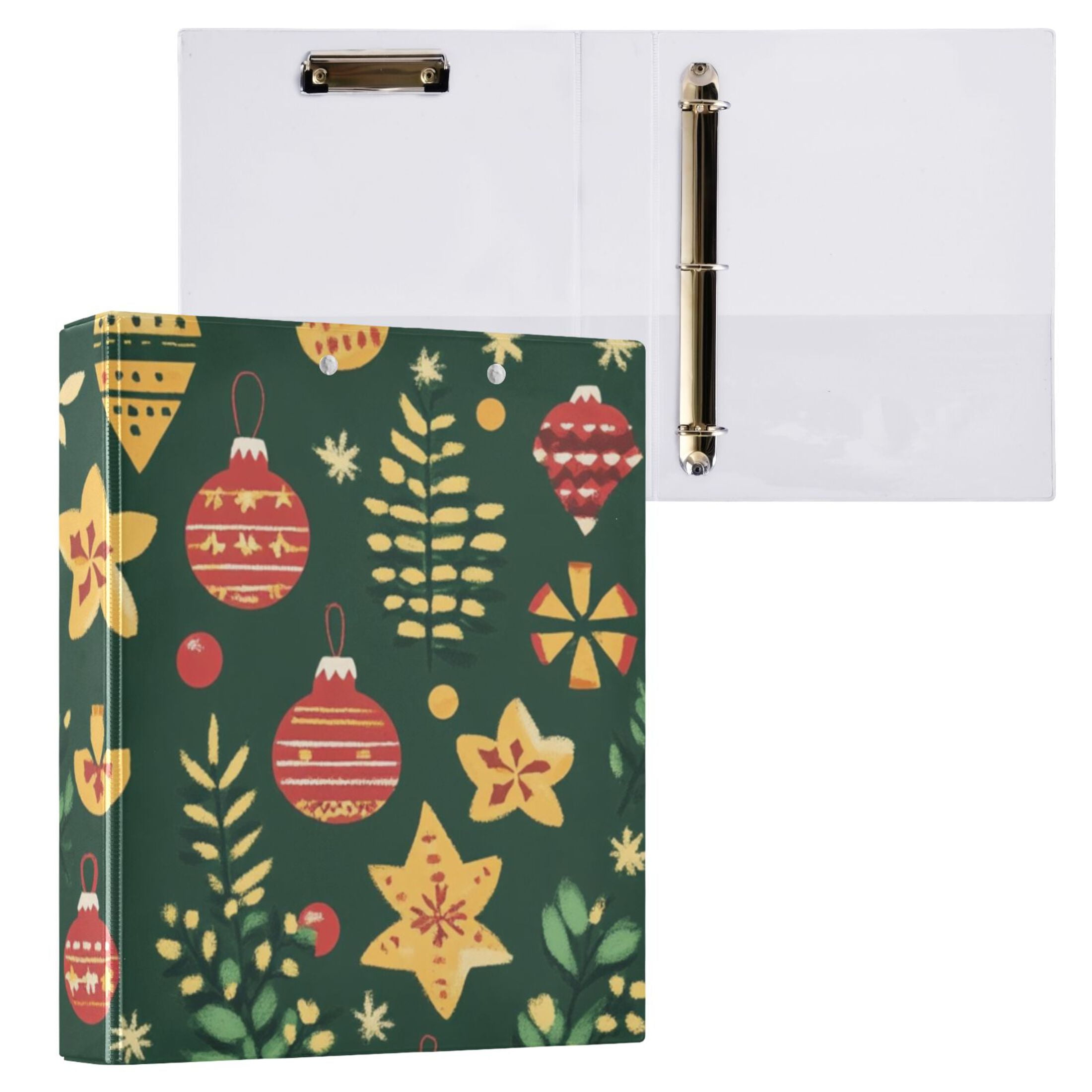 Christmas Leaves 3 Ring Binders 1.5 inch Hardcover File Folders with Interior Pockets A4 Size Organizer for School Office Hospital