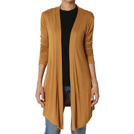- TheMogan Women's PLUS Plain Solid Lightweight Jersey Layering Long Open Cardigan
