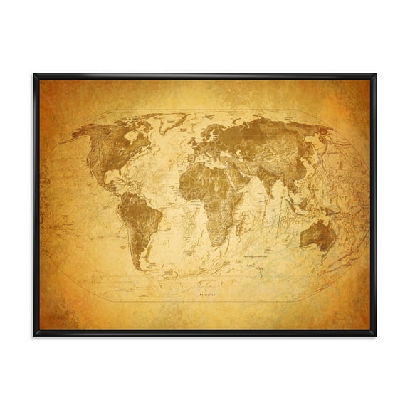 Designart 'Ancient World Map X' Vintage Framed Canvas Wall Art Print