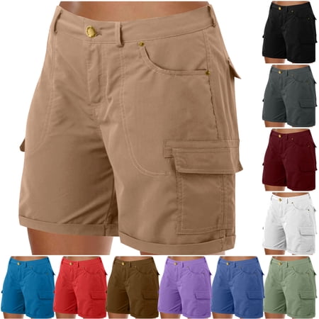 UVEASISHA Summer Shorts for Women Lightweight Button Summer Cuffed Hem Hiking Shorts Comfy Outdoor Shorts Dressy Casual Streetwear with Pockets Purple 3XL