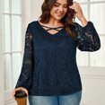 thumbnail image 2 of YUGYXL Plus Size Lace Blouse for Women Criss Cross V Neck Tunic Tops Solid Long Sleeve Loose Dressy Business Casual Shirts Blue XXXXXL, 2 of 8