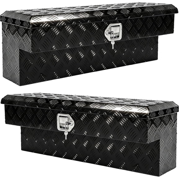 Side Mount Tool Box 2 Pack, Aluminum Pickup Truck Side Tool Box Storage ToolBox with Lock and Keys, Black (Pack of 2)