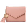 thumbnail image 2 of Cartera de mujer con borlas cortas colgantes con patrón de lichi, tarjetero, monedero de mano, bonito en stock, 2 of 6