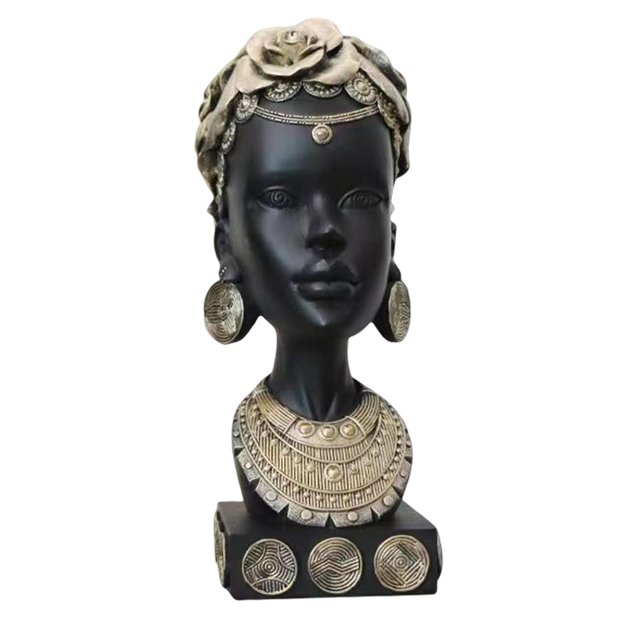 Estatua decorativa de mujer africana, figura de mujer negra de lujo ligera, adorno de resina, escultura de arte femenino para gabinete de vino, Bar, Oro Gloria estatua africana