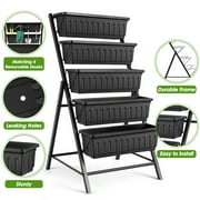 Funcid 4 ft Vertical Garden 5-Tier Raised Garden Bed Planter Box for Patio Balcony Flower Herb Freestanding Garden Planter Black, 26×22.75×45