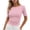 Pink Tops, variant on Htigea Plaid T-Shirts for Women Slim Short Sleeve Boat Neck Tops Cute Tees Y2K Trendy Side Ruched Summer Shirt Red S