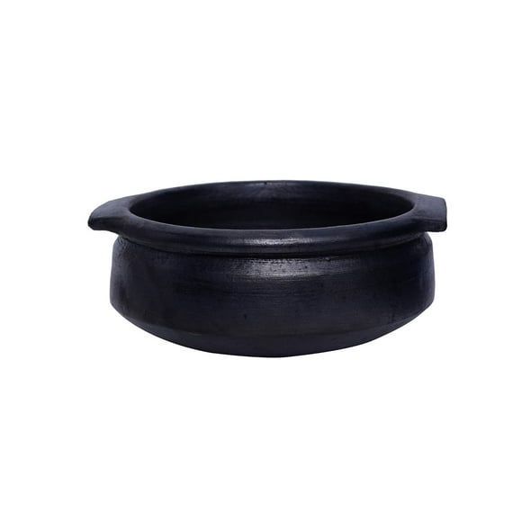 Earthen Kadai Cookware Or Clay Pot For Cooking & Serving - Black, 2.5 Liters