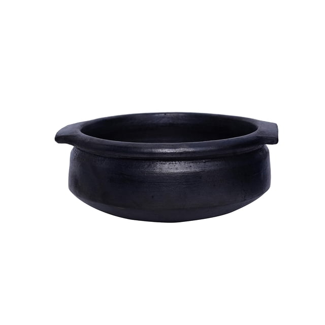 Earthen Kadai Cookware Or Clay Pot For Cooking & Serving - Black, 2.5 Liters