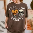 thumbnail image 4 of Stay Creepy Halloween T-Shirt, Pumpkin Skull Graphic Tee, Retro Spooky Season Shirt, Vintage Comfort Colors Halloween Apparel Gift for Her - Espresso, S, 4 of 5
