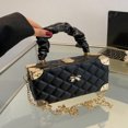 thumbnail image 2 of LNGOOR Solid Color Pu Leather Quilted Rhombus Small Box Bag  Bow Decoration  Pleated Hand Box Bag  Metal Chain Can Be Slanted On The Shoulder  Daily Gift  Small Square Bag For Girls, 2 of 7