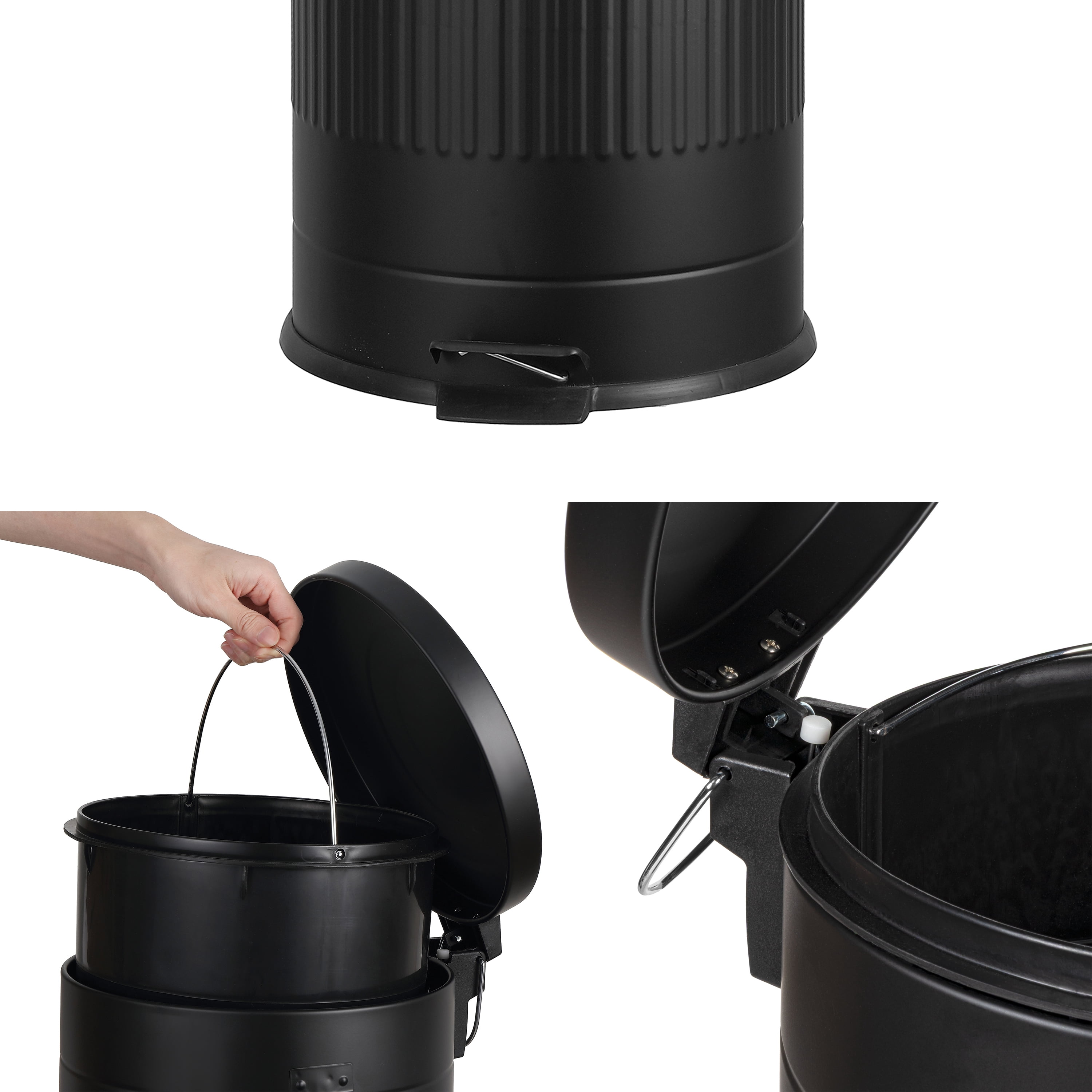happimess Theo Retro 8-Gallon Step Trash Can with Soft-Close Lid and FREE Mini Trash Can, Charcoal Black, HPM1018B