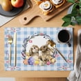 thumbnail image 2 of Placemats Set of 8, Easter Bunny Woven Placemat, Linen Place Mats for Kitchen/Dining Tables, Spring Easter Eggs Chick Floral Blue Check Washable Table Mats for Party, 2 of 8
