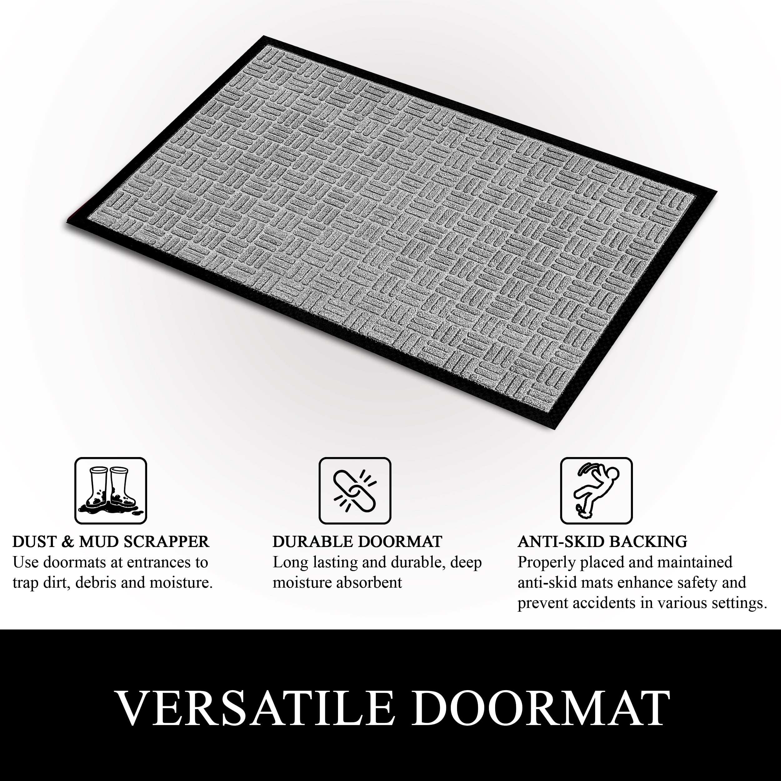 A1HC Indoor Outdoor Mat, Front and Back Entrance Welcome Mats, Front Door Patio Mats 47X71 Inches, Non-Slip Easy Clean Entrance Washable Large Size Doormats, Light Grey