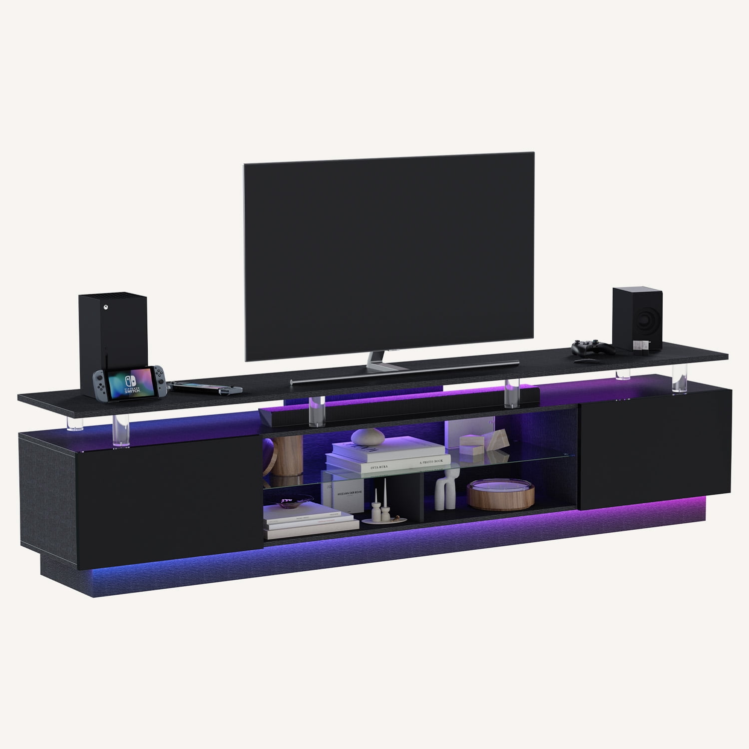 BaPiPro 80" LED Modern TV Stand for TVs up to 90", Entertainment Center TV Console with Music Sync LED for Living Room, Black