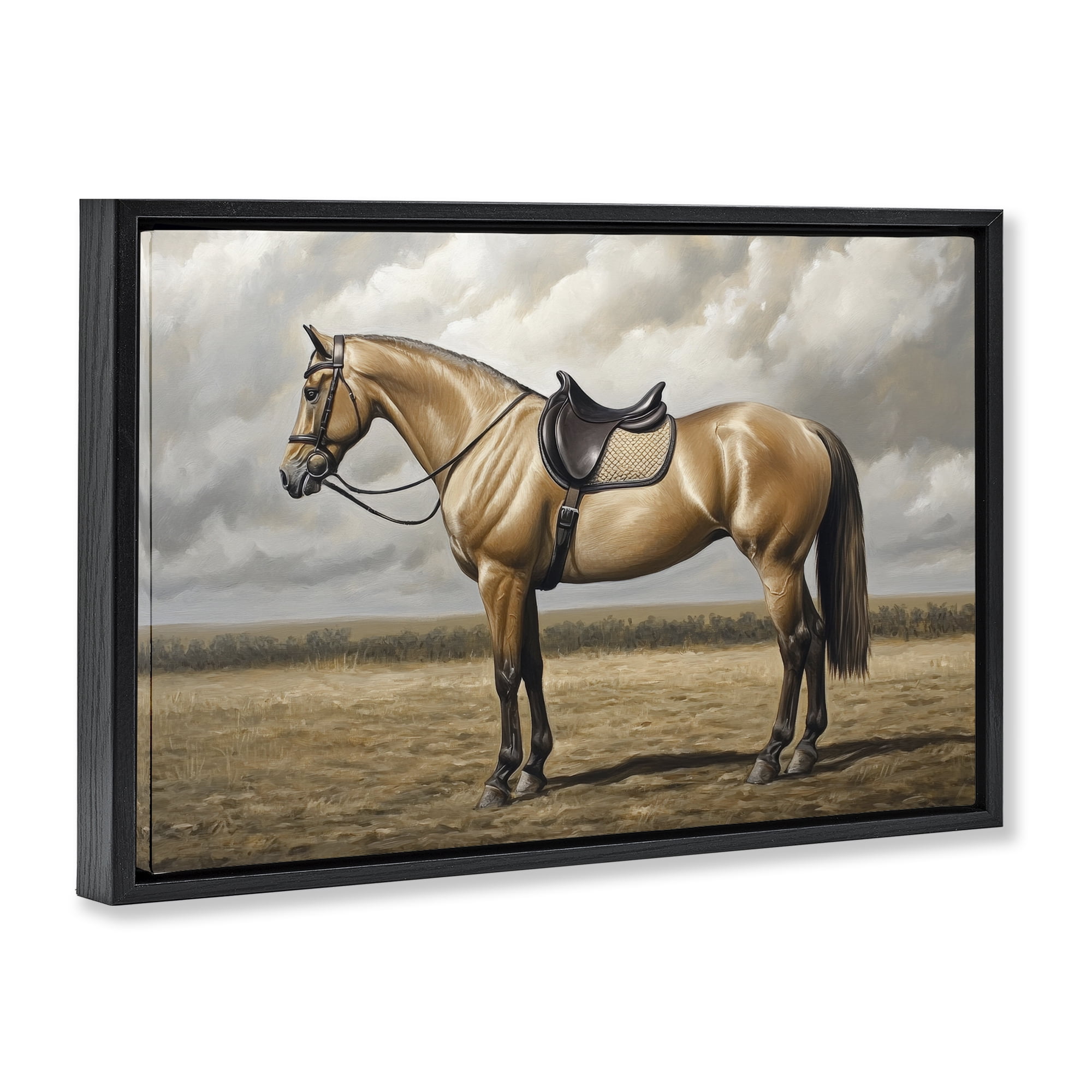 Stupell Industries Shiny Mare Saddled Up Black Framed Floater Canvas Wall Art, design by Petal Prints Design