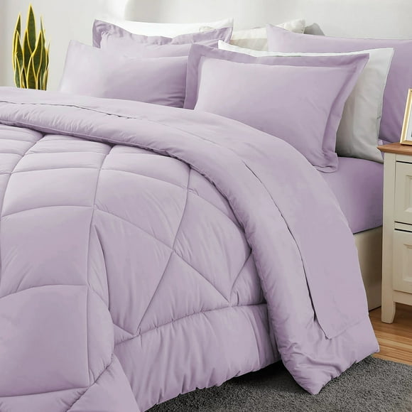 Sleepdown 7-Piece King Bed in a Bag, Light Purple Bedding Set with Comforter Sets King