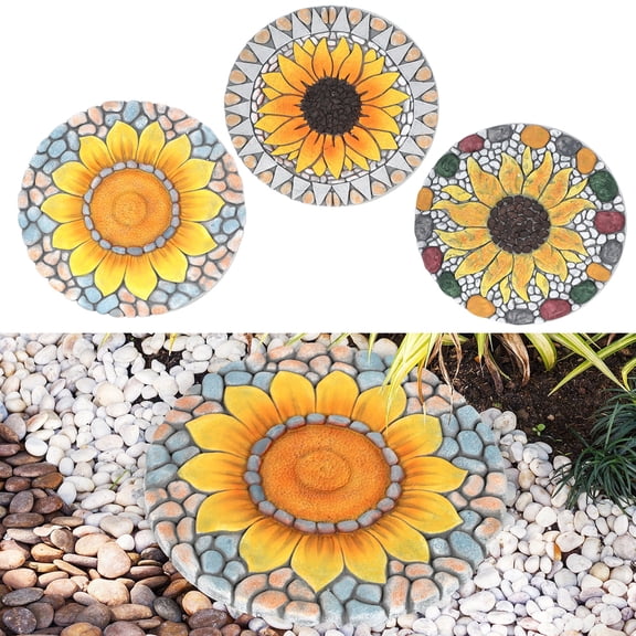 3-Pack Sunflower Stepping Stones - 10 Inch Hand-Painted Garden Step Stone for Yard, Patio, Walkway & Indoor Decor