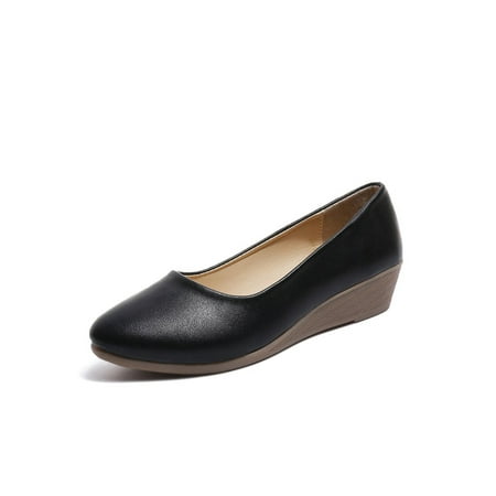 

Gomelly Womens Wedges Round Toe Casual Shoe Slip On Pumps Shoes Fashion Work Walking Black 6.5