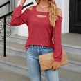 thumbnail image 5 of TKLPEHG Womens Blouse Crew Neck Cold Shoulder Tops Loose Lightweight Long Sleeve T Shirt Fall Tops Fashion Solid Color Casual Comfy Pullover (Red,S), 5 of 8