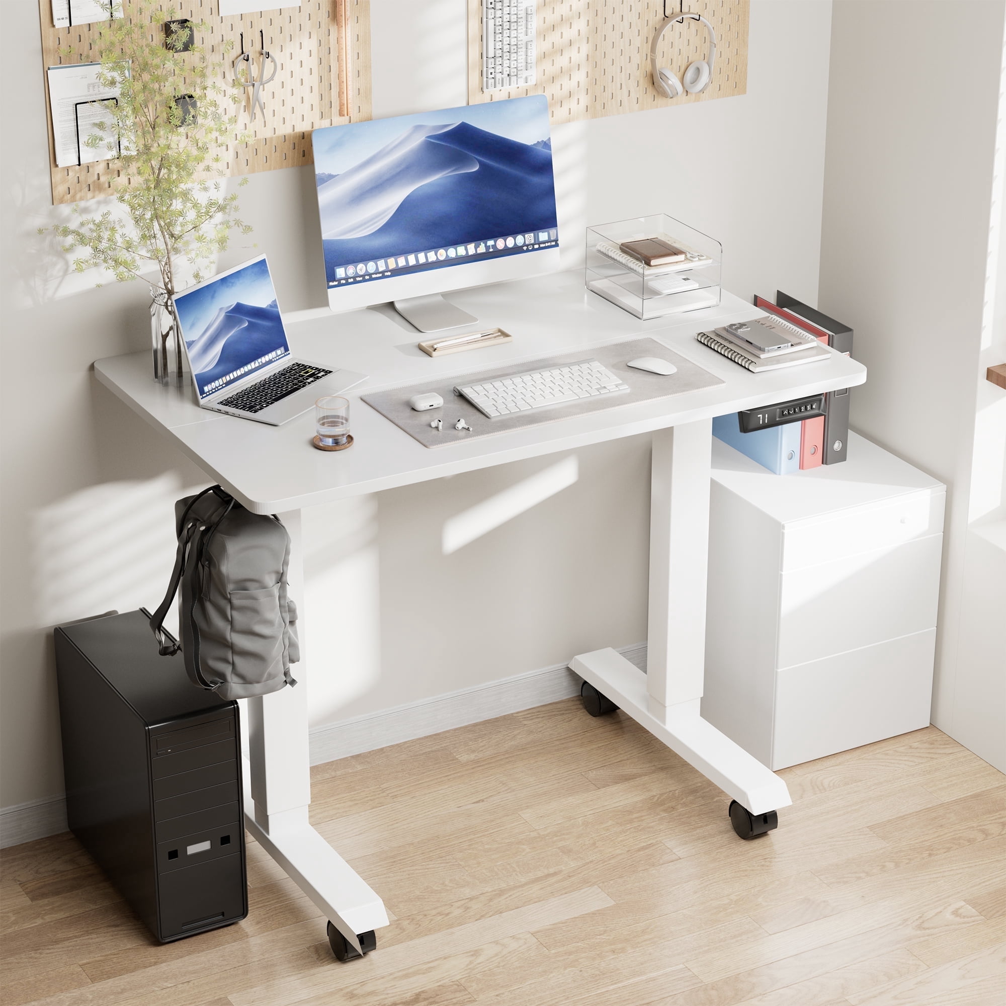 Homall 40" Electric Standing Desk Adjustable Height Stand Up Desk with Locking Wheels Height Adjustable Office Desk with High Memory Function, White
