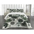 thumbnail image 4 of Ambesonne Dark Green Quilted Bedspread Set 3 Pcs, Cubic Tropical Leaves, Queen Size, Ivory Grey, 4 of 4
