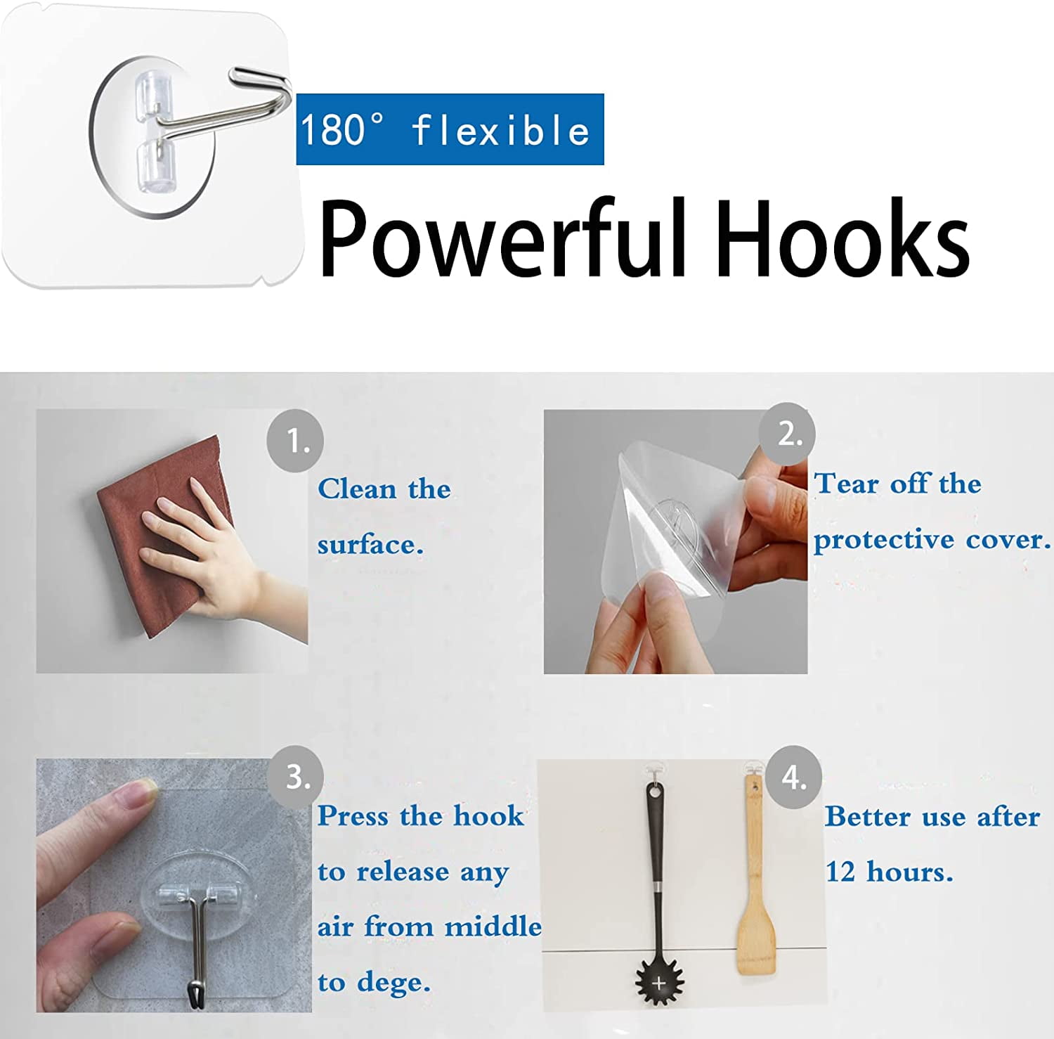 Adhesive Hooks 40 Pack 22lb(Max) Adhesive Wall Hooks, Heavy Duty