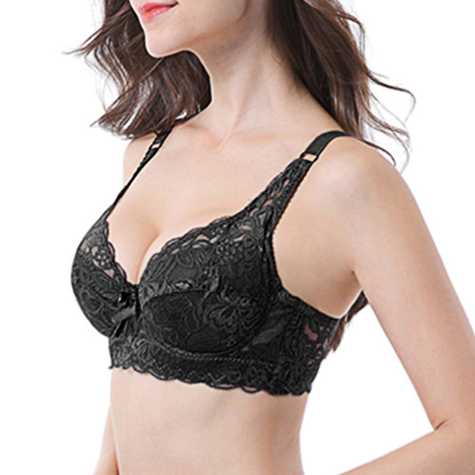 Womens Sexy lace Gathered Bra Adjustable Straps Breast Cup