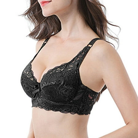 

MRULIC bras for women Womens Lace Gathered Bra Adjustable Straps Breast Cup Underwear Black + 95C