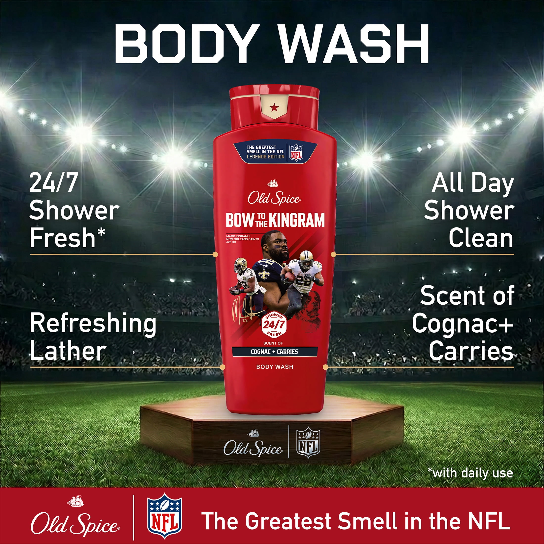 Old Spice Body Wash for Men, NFL Collection, Mark Ingram, Scent of Cognac + Carries, 24 fl oz