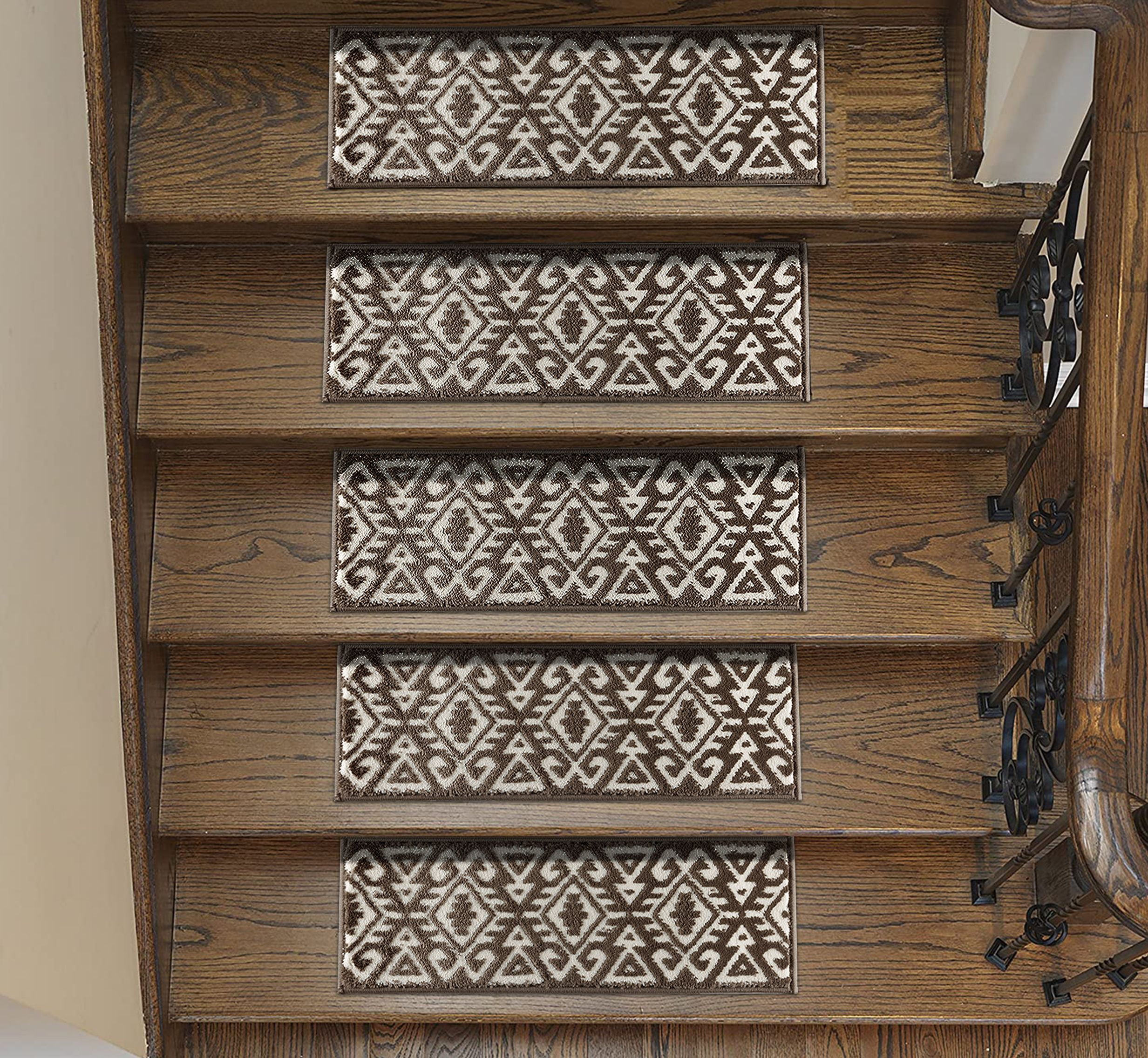 Sofihas, Brown, NonSlip Carpet Stair Treads, Floral Stair Treads