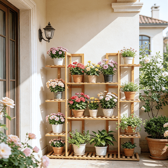 9 Tier Bamboo Plant Stand Heavy Duty Garden Flower Shelf for Indoor Outdoor,35x7.7x48 inch