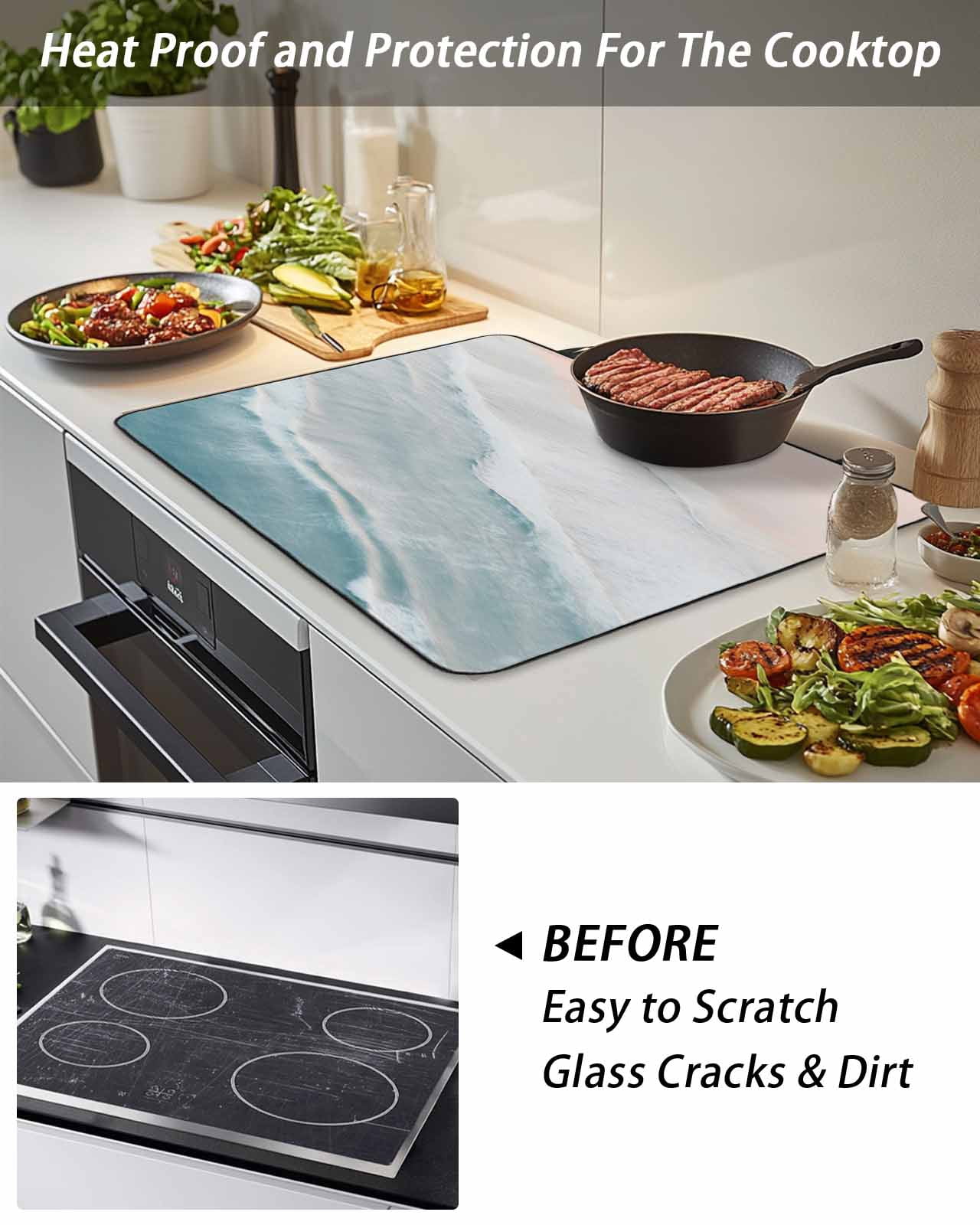 Stove Top Covers for Electric Stove, Beach Coastal Glass Stovetop Cover Protector, Blue Nautical Summer Ocean Seaside Induction Cooktop Protector Oven Mat for Kitchen Countertop 24"x21"