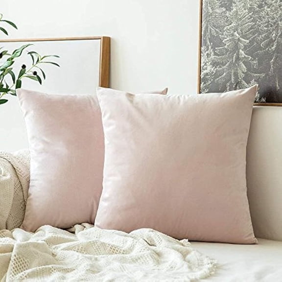 Eryueer Velvet Soft Decorative Square Throw Pillow Case Cushion Covers Pillowcases for Livingroom Sofa Bedroom with Invisible Zipper 26"x26" 2 Pieces Light Pink