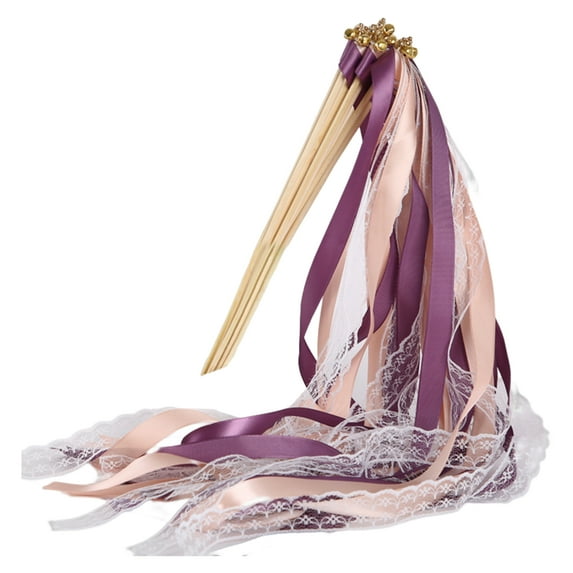 Ribbon Wedding Streamers with Bells, Magic Wands with Ribbon Bells, Magic Wands Lace Fairy Stick Silk Fairy Stick for Wedding, Party Celebration(10 Packs)