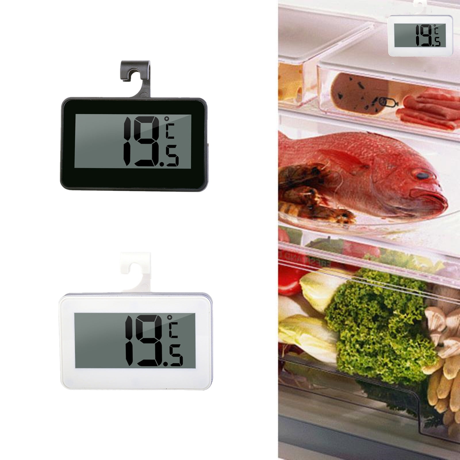 Portable Frost Alarm Temperature Monitor White Ouken Refrigerator Thermometer,Mini LCD Digital Waterproof Fridge Freezer Thermometer 