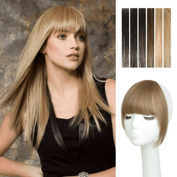 Clip in Bangs for Women 100% Human Hair Extensions French Bangs Flat Neat Bangs Fringe with Hairpieces Clip on Curved Bangs for Daily Wear