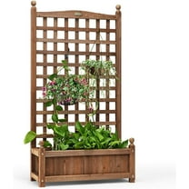 GRAFFY Wood Planter Raised Bed with Trellis, Outdoor Raised Garden Bed, Planter Box for Climbing w/Drainage Holes, Free-Standing Raised Planter for Patio Garden Yard