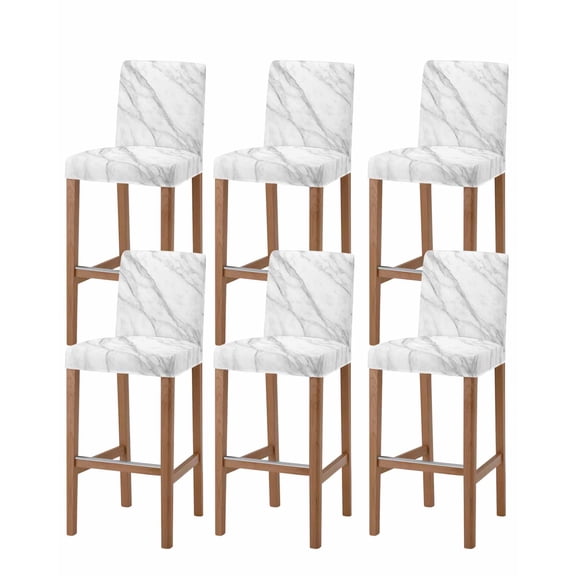 Marble Bar Stool Covers Set of 6, Modern Grey White Rock Monochrome Simple Stretch Washable Bar Chair Covers with Backs, Removable Pub Counter Height Chair Cover for Kitchen Dining Room Cafe