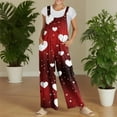 thumbnail image 6 of Fgvctg Valentine's Day Womens Jumpsuit Wide Leg Pant Cute Love Heart Graphic Overall Sleeveless Rompers Spaghetti Straps Jumpsuits Oversized Bib Overalls Sprimg Clothing With Pockets Wine 2XL, 6 of 7