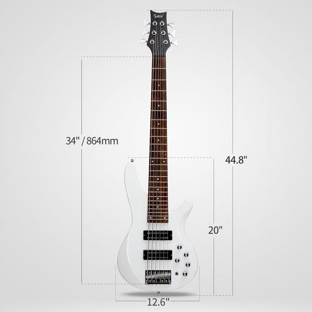 44 Inch GIB 6 String H-H Pickup Laurel Wood Fingerboard Bass Guitar with Bag and other Accessories White