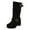 BK2, variant on Platform Boots for Women Slouchy Leather Pull on Mid Calf Block Heel Dress Booties Casual Round Toe Buckle Strap Winter Long Boots Black Size 6