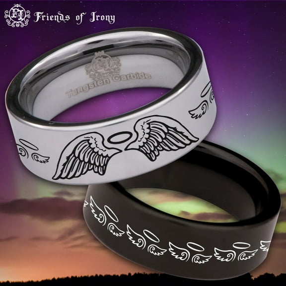 Angel Wings and Halo Tungsten Carbide Ring