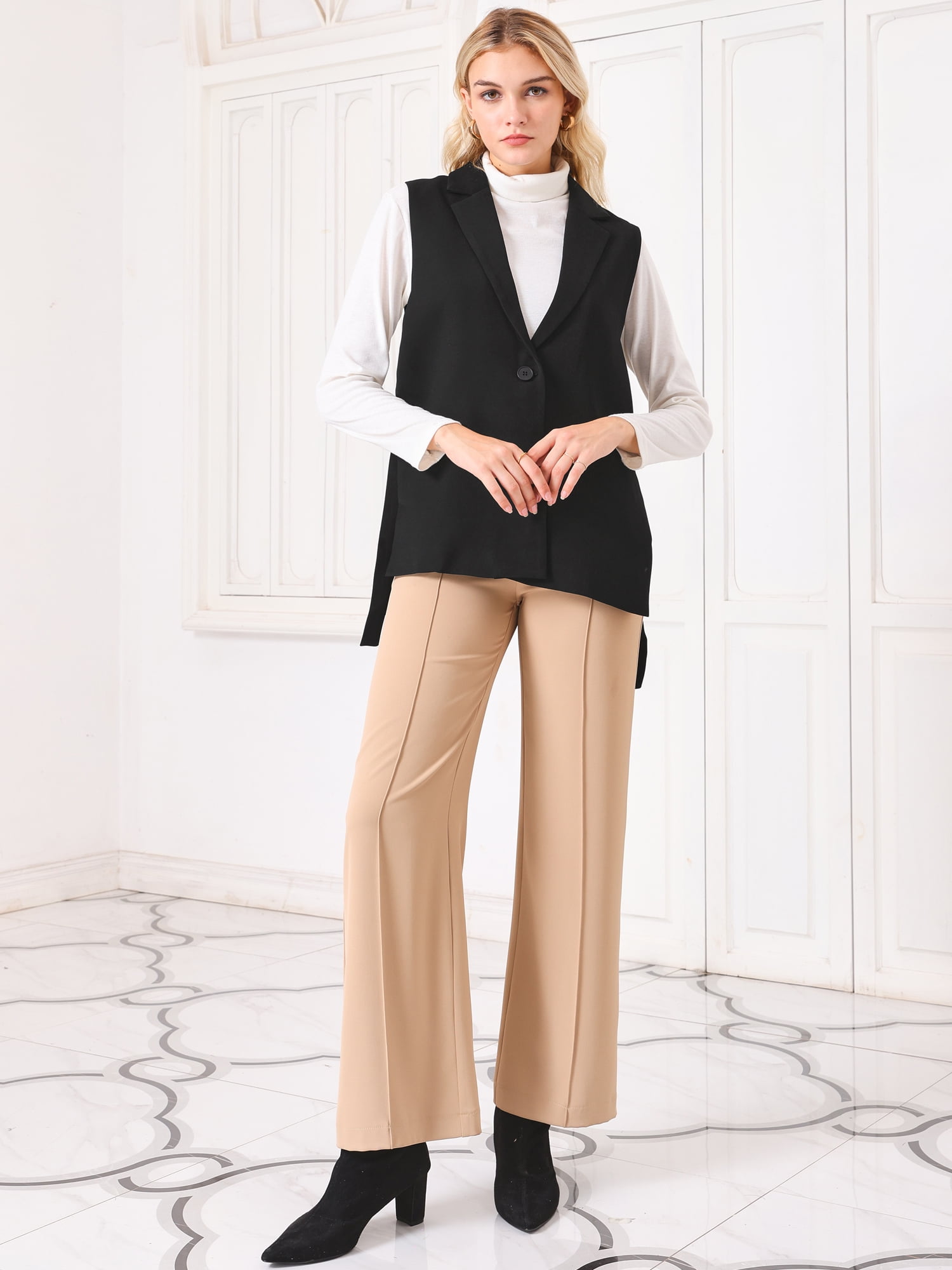 Women's Sleeveless Vest Blazer Lapel Collar Jacket Vests M Black - image 2