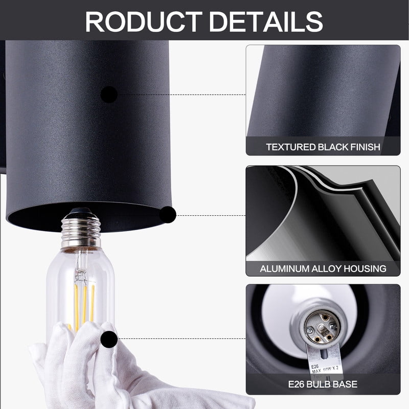 TICOZE 12 Inch Modern Outdoor Porch Light Pack of 2 Matte Black Outdoor Wall Sconce 2 Light Aluminum Cylinder with Tempered Glass Cover Waterproof Patio Light for House Garage